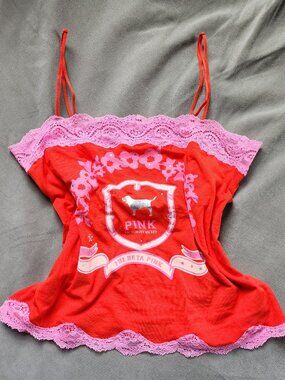 Rare Y2K Victoria’s Secret PINK Bling Lace Cami Size L 💖